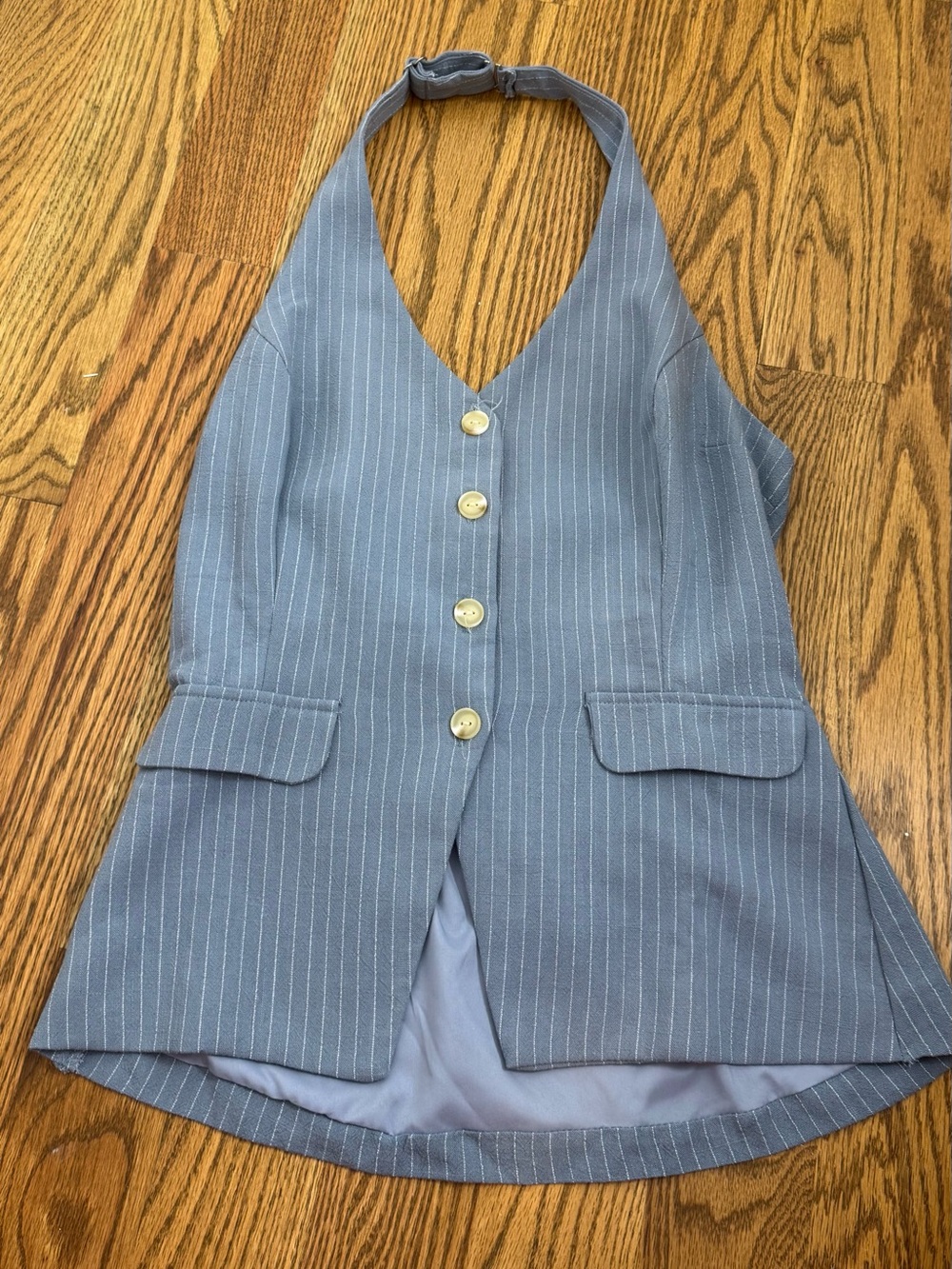 Blue Pinstripe Smocked Halter Top